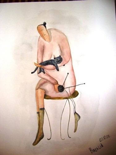 Painting titled "Women with Cat" by Irina Basalik El Houri, Original Artwork