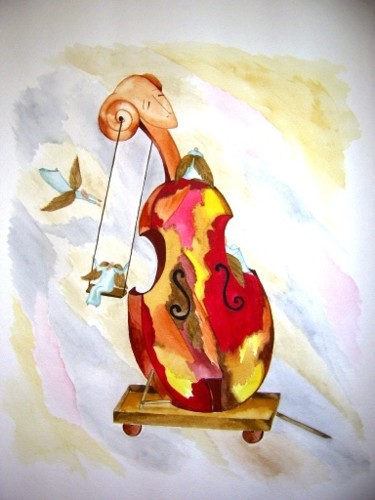Painting titled "Red Violin" by Irina Basalik El Houri, Original Artwork