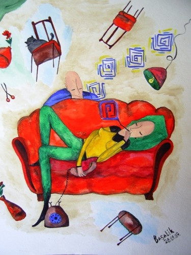 Painting titled "Smoking Affair" by Irina Basalik El Houri, Original Artwork