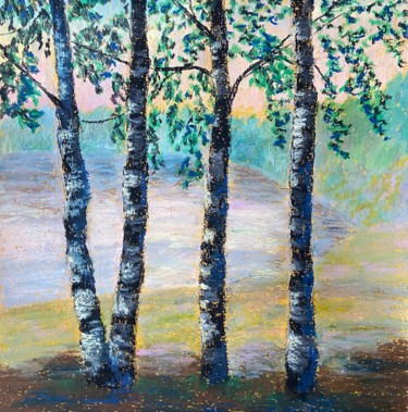 Painting titled "Morning. Fog. Birch…" by Irina Shepchenko, Original Artwork, Pastel