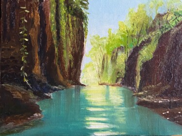 Painting titled "Montagnes, canyon,…" by Irina Shepchenko, Original Artwork, Oil