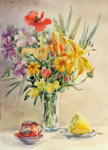 Painting titled "Летний букет" by Irina Kornienko, Original Artwork, Watercolor