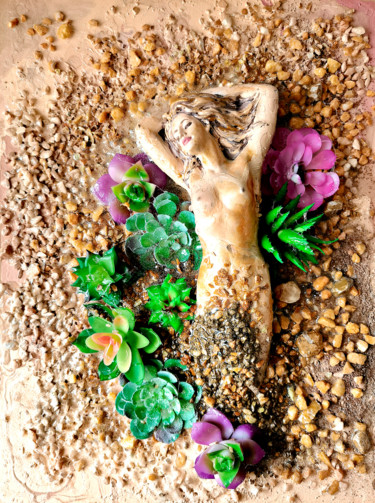 Rain in desert Sculpture titled "Rain in desert" by Irina Bast, Original Artwork, Plaster Mounted on Wood Panel