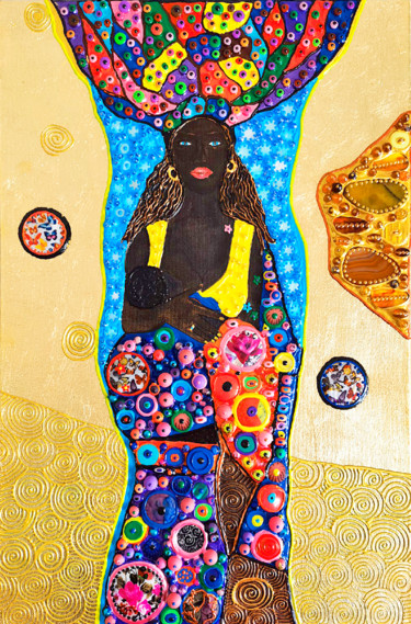 Painting titled "Black African woman…" by Irina Bast, Original Artwork, Acrylic Mounted on Wood Stretcher frame