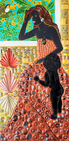 Black mother and baby. African Woman and child. Original art Скульптура под названием "Black mother and ba…" - Irina Bast, Подлинное произведение искусства, Мозаика Установлен на Подрам…