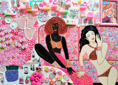 First touch - Original contemporary pink wall sculpture Escultura titulada "First touch - Origi…" por Irina Bast, Obra de arte original, Mosaico Montado en Panel de madera