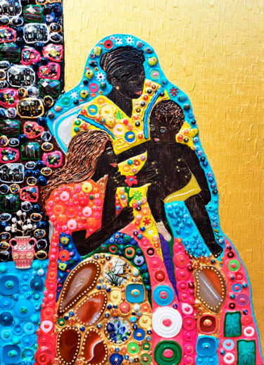 African Mary Cassat. Black women family portrait painting Pintura titulada "African Mary Cassat…" por Irina Bast, Obra de arte original, Acrílico Montado en Bastidor standard
