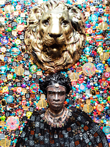 Sculptural 3d painting Black man Lion. African man portrait Скульптура под названием "Sculptural 3d paint…" - Irina Bast, Подлинное произведение искусства, Дерево Установлен на Деревян…