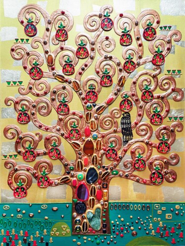 Painting titled "The Pomegranate Tre…" by Irina Bast, Original Artwork, Acrylic Mounted on Wood Stretcher frame