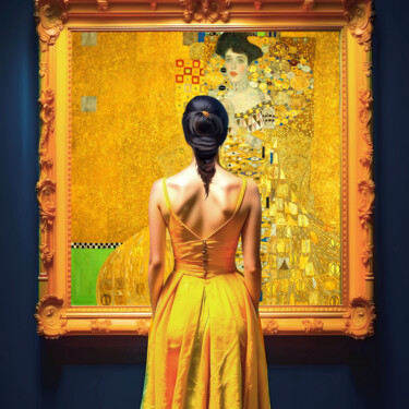 Digital Arts titled "Woman in museum wit…" by Irina Bast, Original Artwork, Digital Print Mounted on Wood Stretcher frame