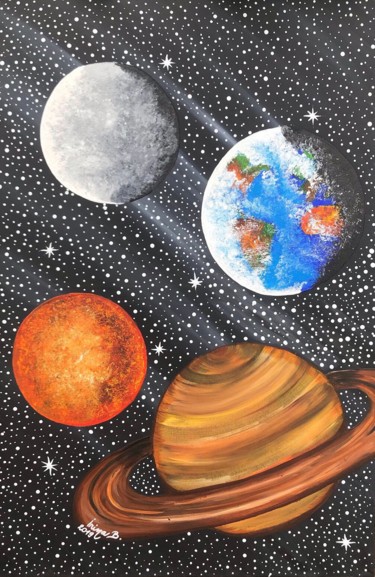 Painting titled "Planets in the Univ…" by Irina Bbota, Original Artwork, Acrylic Mounted on Wood Stretcher frame