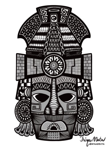 Grafika cyfrowa / sztuka generowana cyfrowo zatytułowany „Tribal mask in zent…” autorstwa Irina Bbota, Oryginalna praca, Mal…