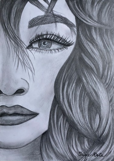 Drawing titled "Half face portrait…" by Irina Bbota, Original Artwork, Pencil
