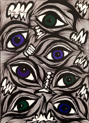 Dessin intitulée "The eyes who see ev…" par Irina Bbota, Œuvre d'art originale, Encre