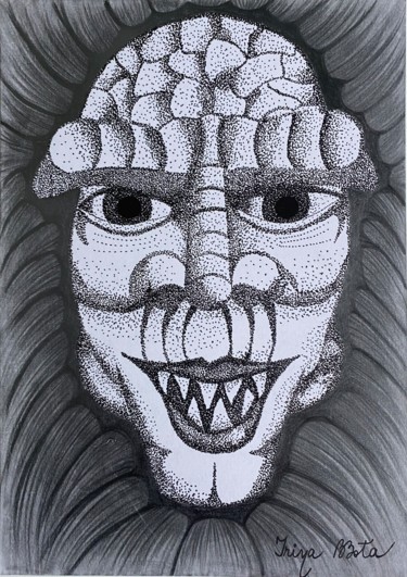 Drawing titled "Pointillistic mask" by Irina Bbota, Original Artwork, Pencil