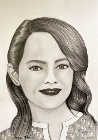 Drawing titled "Emma Stone portrait" by Irina Bbota, Original Artwork, Pencil