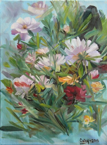 Painting titled "humeur d'été" by Irina Caby, Original Artwork, Oil