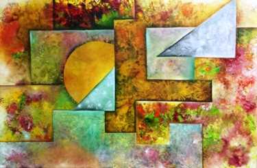 Painting titled "Puzzle de saisons" by Irinele, Original Artwork, Oil