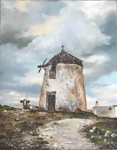 Schilderij getiteld ""Old windmill. Paro…" door Irina Dorokhova, Origineel Kunstwerk, Olie
