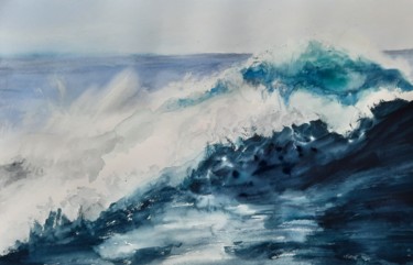 Pittura intitolato ""Catch a wave"" da Irina Ges, Opera d'arte originale, Acquarello