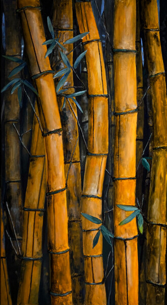 Painting titled ""Orange bamboo" - t…" by Irina Ges, Original Artwork, Acrylic
