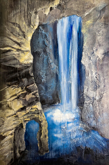 Painting titled ""Waterfall" texture…" by Irina Ges, Original Artwork, Acrylic