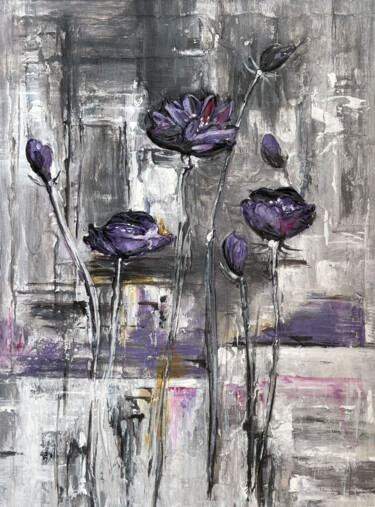 Painting titled "Flowers" by Irina Ges, Original Artwork, Acrylic Mounted on Metal