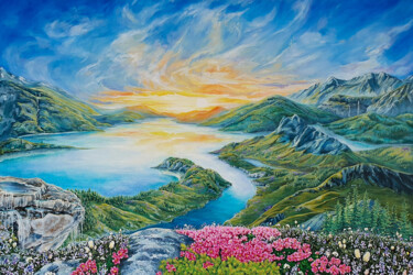 Картина под названием "Road to the sun" - Hvalina Irina, Подлинное произведение искусства, Масло Установлен на Деревянная ра…
