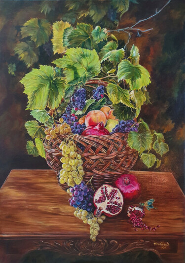 Painting titled "Still life with a d…" by Hvalina Irina, Original Artwork, Oil Mounted on Wood Stretcher frame