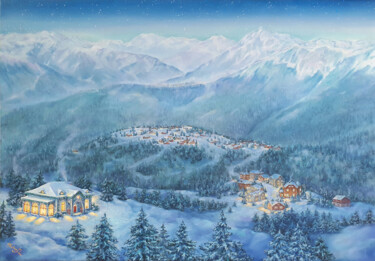 Картина под названием "Winter evening" - Hvalina Irina, Подлинное произведение искусства, Масло