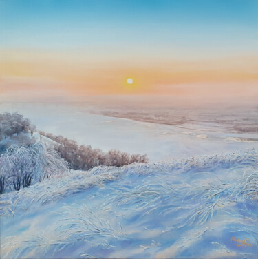Painting titled "Frosty sunset" by Hvalina Irina, Original Artwork, Oil