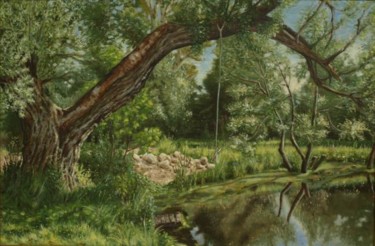 Картина под названием "Деревенский пруд" - Ирина Крючкова, Подлинное произведение искусства, Масло