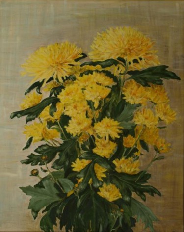 Картина под названием "Желтые хризантемы" - Ирина Крючкова, Подлинное произведение искусства, Масло