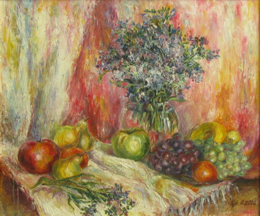 Картина под названием "Полевые цветы с фру…" - Irene Kruglov, Подлинное произведение искусства, Масло
