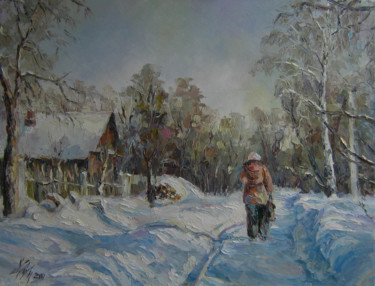 Pintura intitulada "Зимнее утро" por Irene Kruglov, Obras de arte originais, Óleo