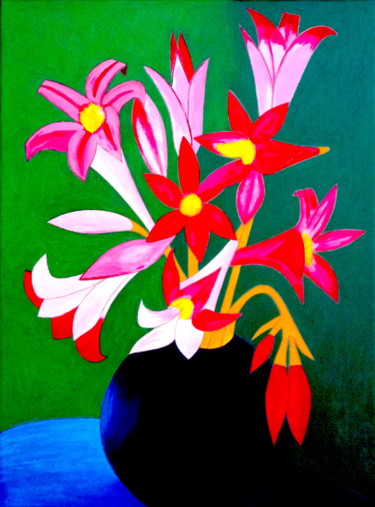 Картина под названием "Magic Lilies In Vase" - Irina Rabeja, Подлинное произведение искусства, Масло