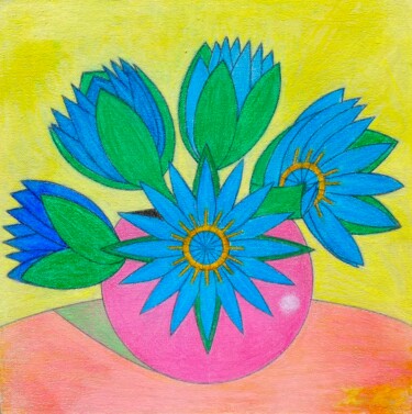 Peinture intitulée "Blue Water Lilies I…" par Irina Rabeja, Œuvre d'art originale, Pastel Monté sur Châssis en bois