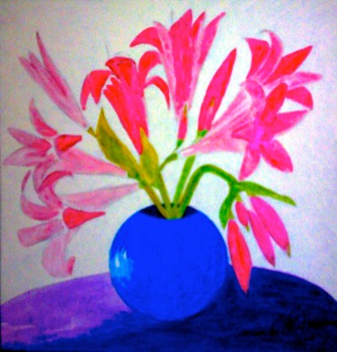 Картина под названием "Magic Lilies In Blu…" - Irina Rabeja, Подлинное произведение искусства, Акрил