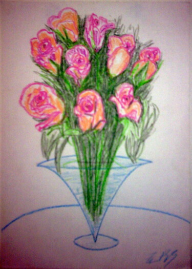 Painting titled "Roses In Glass Vase" by Irina Rabeja, Original Artwork, Pastel