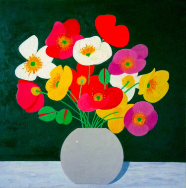 Pintura titulada "Poppies In Silver V…" por Irina Rabeja, Obra de arte original, Oleo Montado en Bastidor de camilla de made…