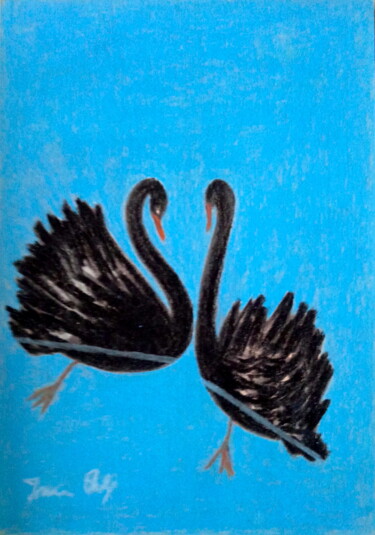 Pintura intitulada "Two Swans on Lake R…" por Irina Rabeja, Obras de arte originais, Pastel