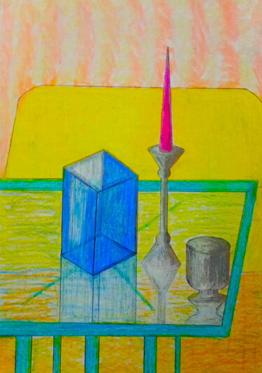 Drawing titled "On Glass Table" by Irina Rabeja, Original Artwork, Pigments