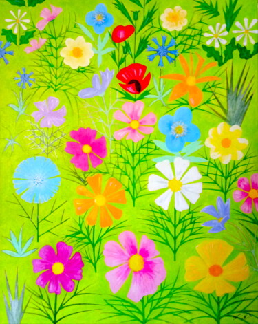 Peinture intitulée "Field of Flowers" par Irina Rabeja, Œuvre d'art originale, Acrylique