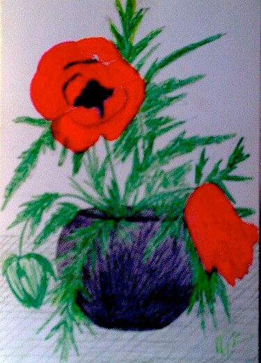 Картина под названием "Poppies in Vase" - Irina Rabeja, Подлинное произведение искусства, Пастель