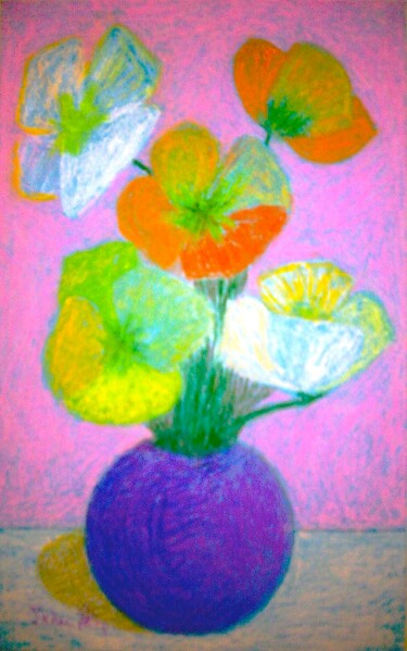 Painting titled "Poppies in Purple V…" by Irina Rabeja, Original Artwork, Pastel