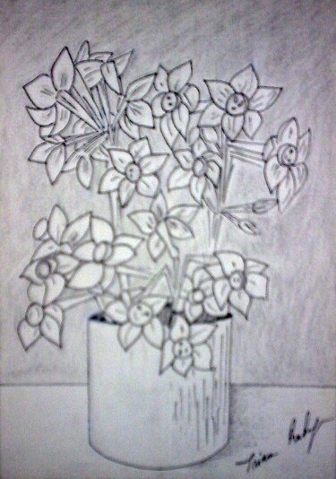 Ζωγραφική με τίτλο "Daffodils in Vase" από Irina Rabeja, Αυθεντικά έργα τέχνης, Μελάνι