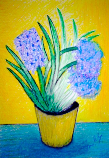 Peinture intitulée "Blue Hiacinth in Ye…" par Irina Rabeja, Œuvre d'art originale, Pastel