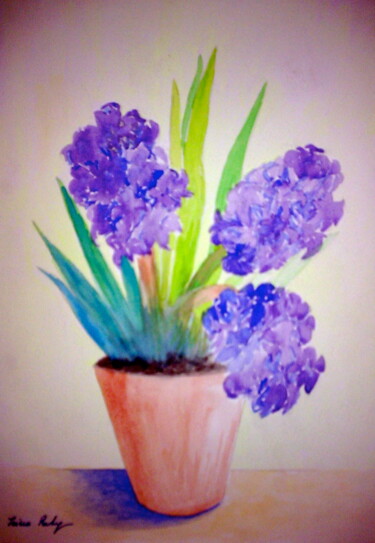Malarstwo zatytułowany „Purple Hyacinth in…” autorstwa Irina Rabeja, Oryginalna praca, Akwarela