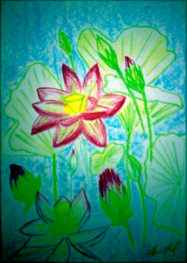 Schilderij getiteld "Lotuses" door Irina Rabeja, Origineel Kunstwerk, Pastel