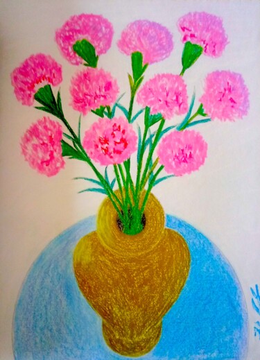 Painting titled "Pink Carnations in…" by Irina Rabeja, Original Artwork, Pastel